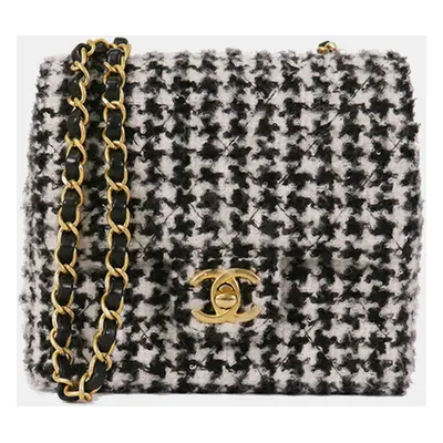 Chanel Black Mini Square Classic Tweed Houndstooth Single Flap Bag