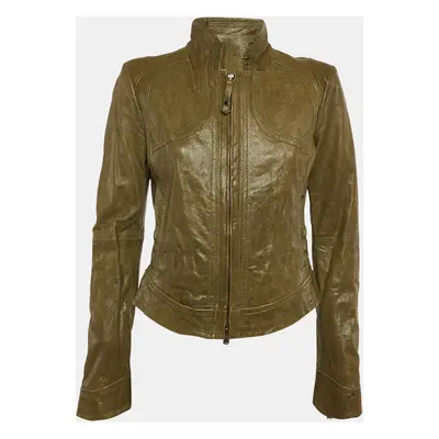 Armani Jeans Olive Green Leather Zip-Up Jacket