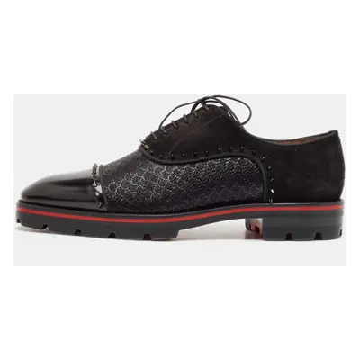 Christian Louboutin Black Leather and Suede Spikes Champignac Oxfords Size 42.5