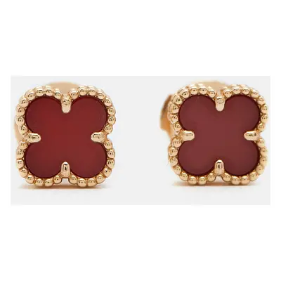 Van Cleef & Arpels Sweet Alhambra Carnelian 18k Rose Gold Earrings