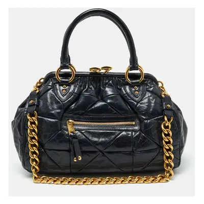 Marc Jacobs Navy Blue Quilted Leather Stam Satchel