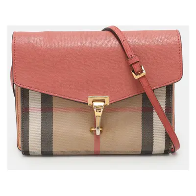 Burberry Pink House Check Canvas and Leather Macken Crossbody Bag