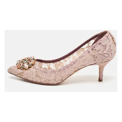 Dolce & Gabbana Light Purple Lace Crystal Embellished Bellucci Pumps Size