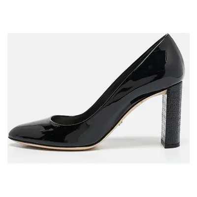 Dior Black Patent Leather Cannage Block Heel Pumps Size 37.5