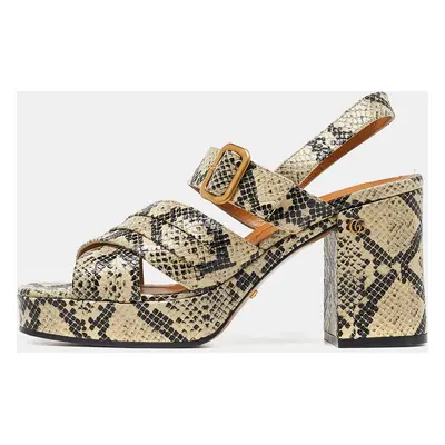 Gucci Beige/Black Python Embossed Platform Block Heel Ankle Strap Sandals 38.5