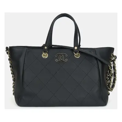 Chanel Black Leather Bullskin Stitched Small Shopping Tote Bag