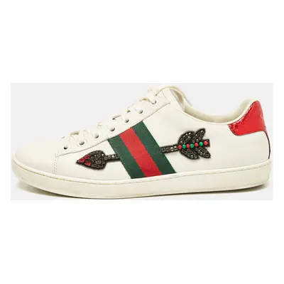 Gucci White Leather and Snakeskin Embossed Leather Ace Lace Up Sneakers Size