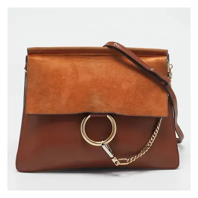 Chloe Brown/Orange Leather ad Suede Faye Medium Shoulder Bag