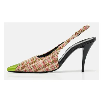 Saint Laurent Multicolor Tweed and Leather Vesper Slingback Pumps Size