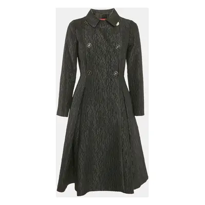 Carolina Herrera Black Textured Crepe Double Breasted Mid-Length Coat