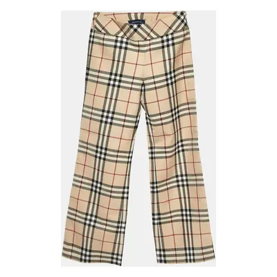 Burberry Kids Beige Vintage Check Wool Blend Wide Leg Pants Yrs