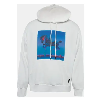 Marcelo Burlon White Printed Cotton Knit Hooded Sweatshirt