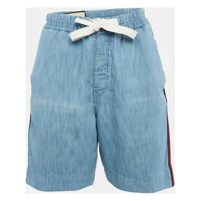 Gucci Blue Denim Contrast Tape Trimmed Bermuda Shorts