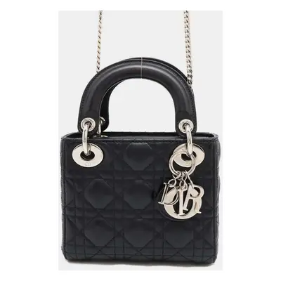 Dior Black Lambskin Leather Lady Dior Tote Bag