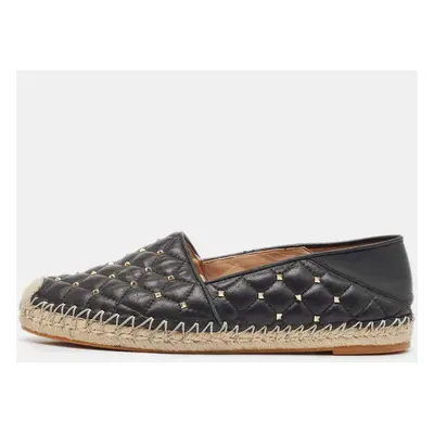 Valentino Black Leather Rockstud Espadrille Flats Size