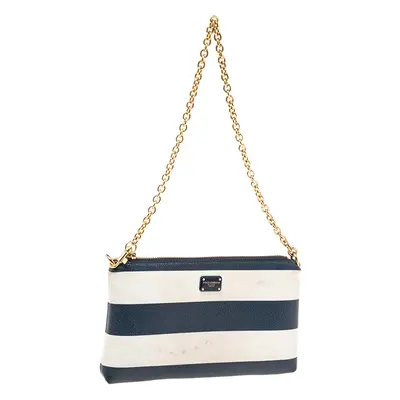 Dolce & Gabbana Blue/White Striped Leather Chain Pouch