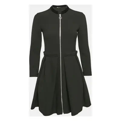 Maje Black Gabardine Pleated Zip-Up Mini Dress