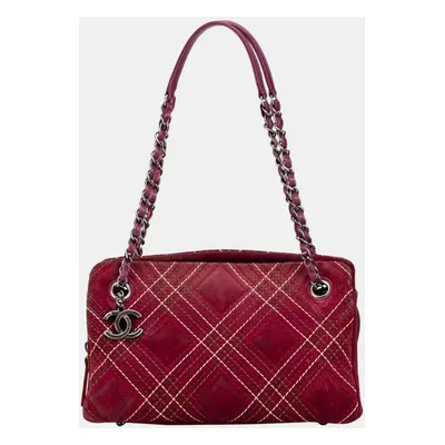 Chanel Red Paris Edinburgh Wild Stitch Suede Saltire Shoulder Bag