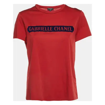 Chanel Red Gabrielle Chanel Print Cotton Crew Neck T-Shirt