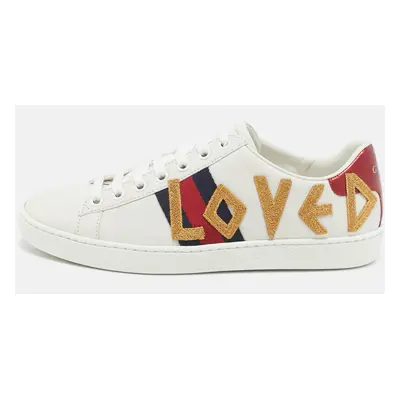 Gucci White Leather Ace Loved Lace Up Sneakers Size