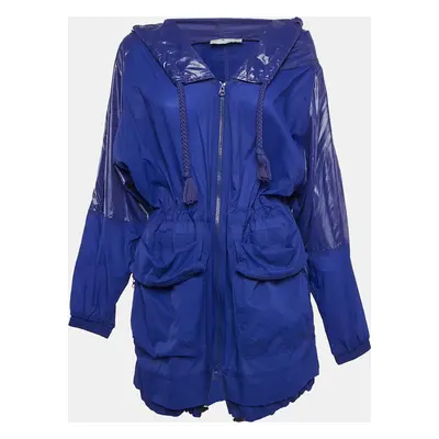 Adidas x Stella McCartney Blue Coated Nylon Cinched Waist Windbreaker Hoodie Jacket