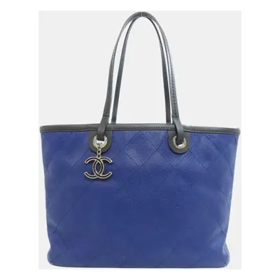 Chanel Blue Caviar Leather Wild Stitch Tote Bag