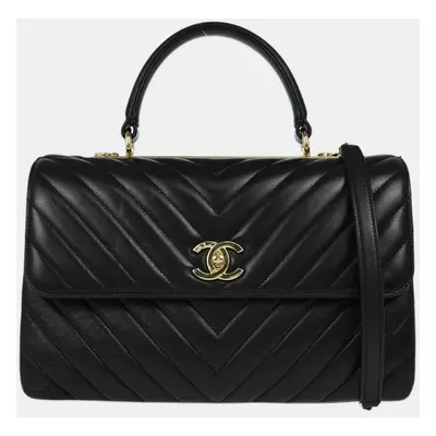 Chanel Black Lambskin Trendy Chevron Top Handle Bag