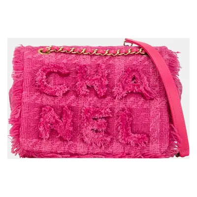 Chanel Pink Wool Tweed Giant Logo Flap