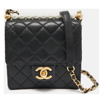 Chanel Black Quilted Leather Chic Pearl Crossbody Bag