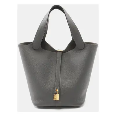 Hermes Grey Leather Picotin Lock MM Handbag