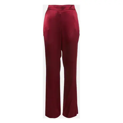 Oscar de la Renta Dark Red Satin Wide Leg Trousers