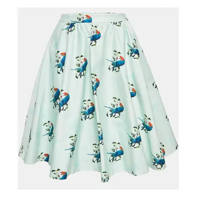 Alice + Olivia Mint Green Parrots In Paradise Print Cotton Midi Skirt