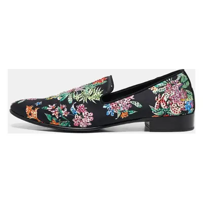 Giuseppe Zanotti Black/Multicolor Floral Print Satin Crystals Smoking Slippers Size