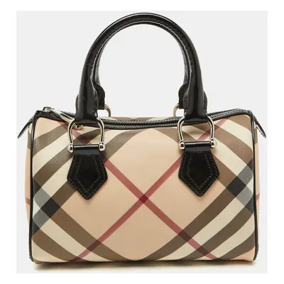 Burberry Beige/Black Nova Check PVC and Leather Chester Boston Bag