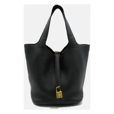 Hermes Black Leather Picotin Lock MM Handbag