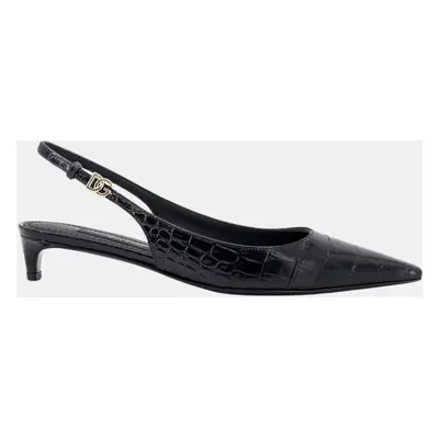 Dolce & Gabbana Black Croco print leather Slingback Pumps EU