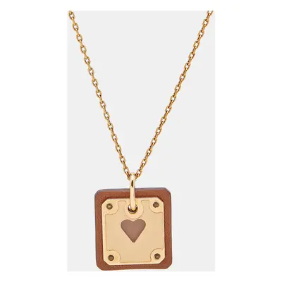 Hermès As de Coeur Leather Rose Gold Plated Small Model Necklace