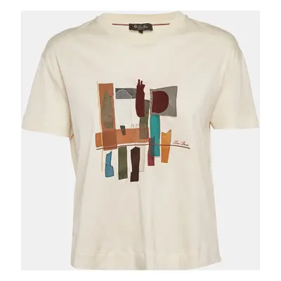 Loro Piana Cream Cotton Applique Work Detail T-Shirt