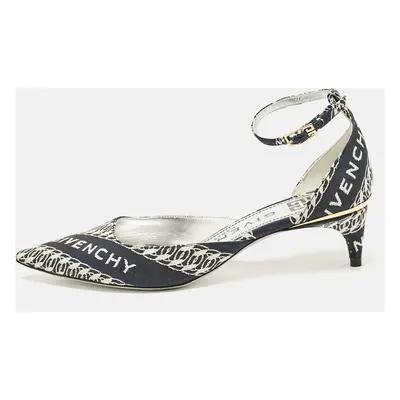 Givenchy Navy Blue/White Canvas Pointed Toe Ankle Strap Pumps Size