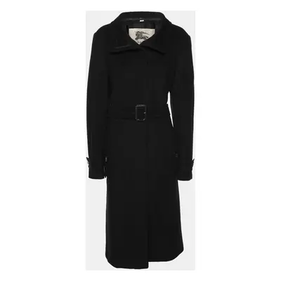 Burberry Black Wool Blend Belted Trench Coat