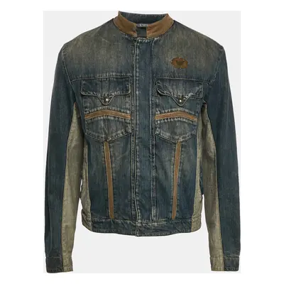 Emporio Armani Blue Washed Denim Button Front Jacket