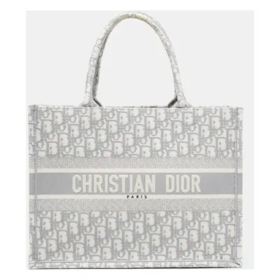 Dior Grey Oblique Embroidered Canvas Book Tote