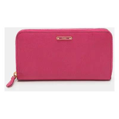 Fendi Pink Leather Elite Zip Around Wallet