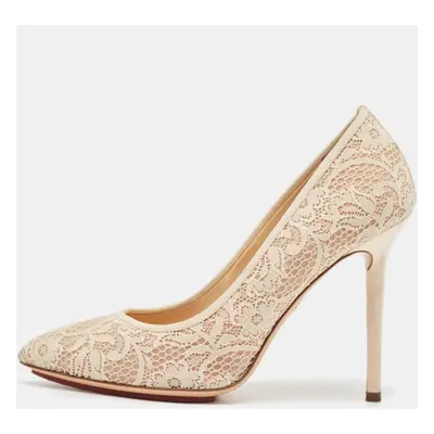 Charlotte Olympia Cream Lace and Satin Monroe Pointed Toe Pumps Size