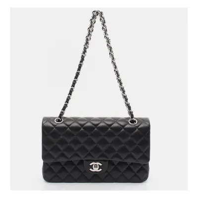 Chanel Black Lambskin Leather Classic Double Flap Shoulder Bag