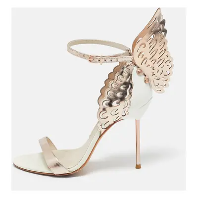 Sophia Webster Metallic Gold/White Leather Evangeline Ankle Strap Sandals Size