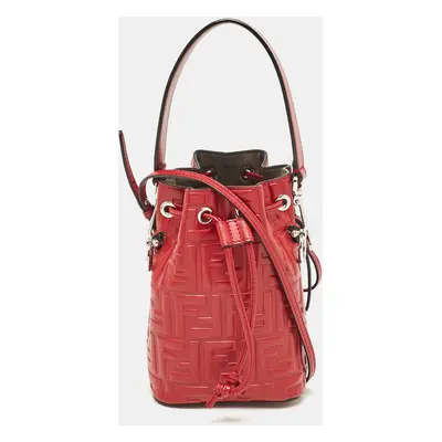 Fendi Red Zucca Leather Mini Mon Tresor Drawstring Bucket Bag