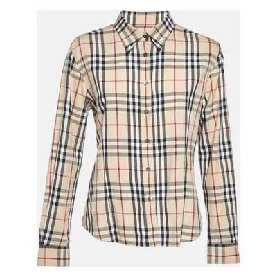 Burberry Beige Plaid Cotton Button Front Shirt