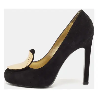 Yves Saint Laurent Black Suede Round Toe Pumps Size