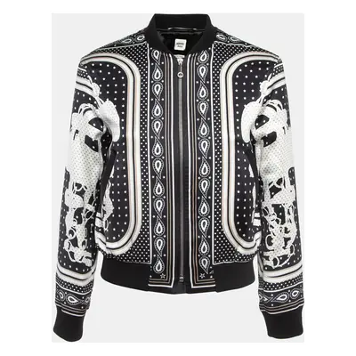 Hermès Black Print Silk Satin Zip Front Biker Jacket